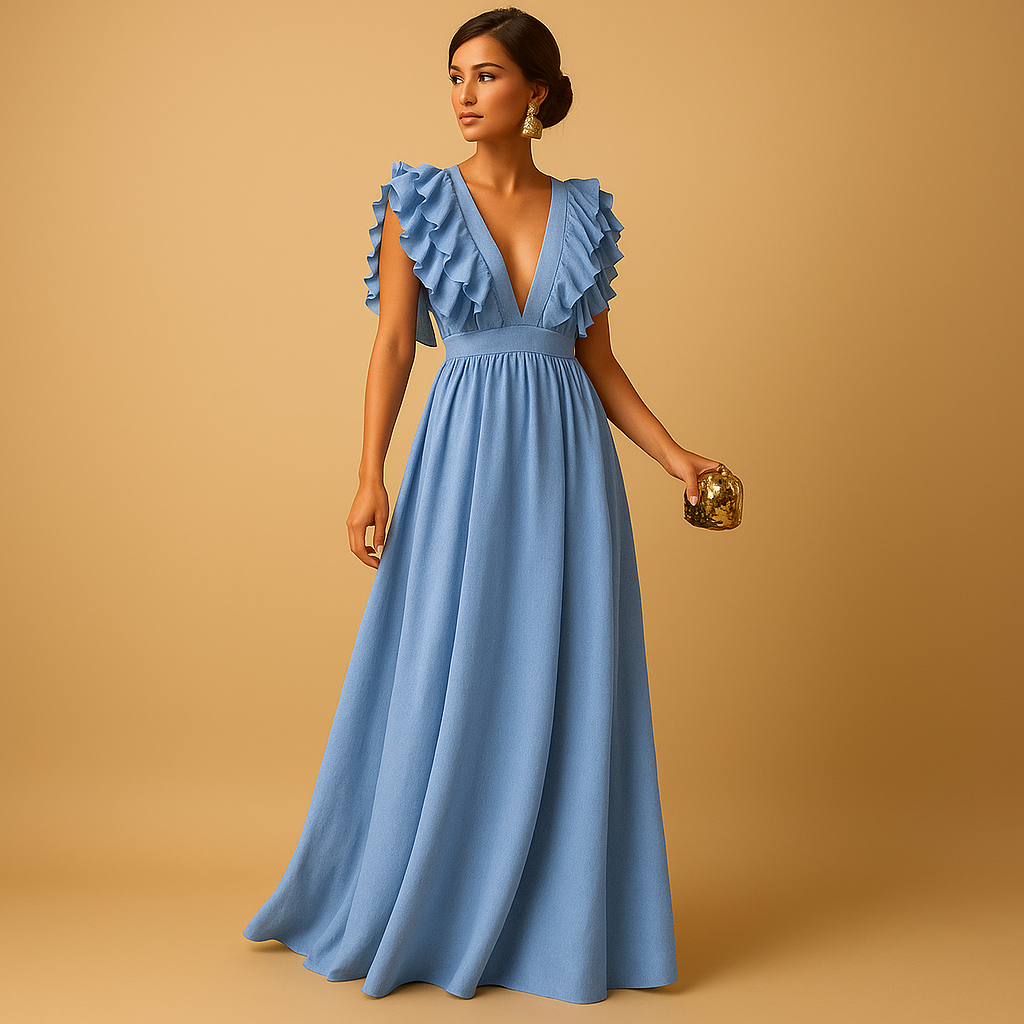 Jurk met ruches en lange mouwen voor dames, geschikt voor werk, feestjes en dagelijkse elegante looks in elk seizoen.