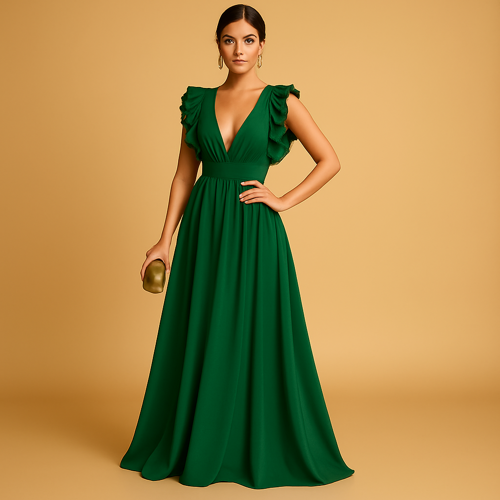 Jurk met ruches en lange mouwen voor dames, geschikt voor werk, feestjes en dagelijkse elegante looks in elk seizoen.