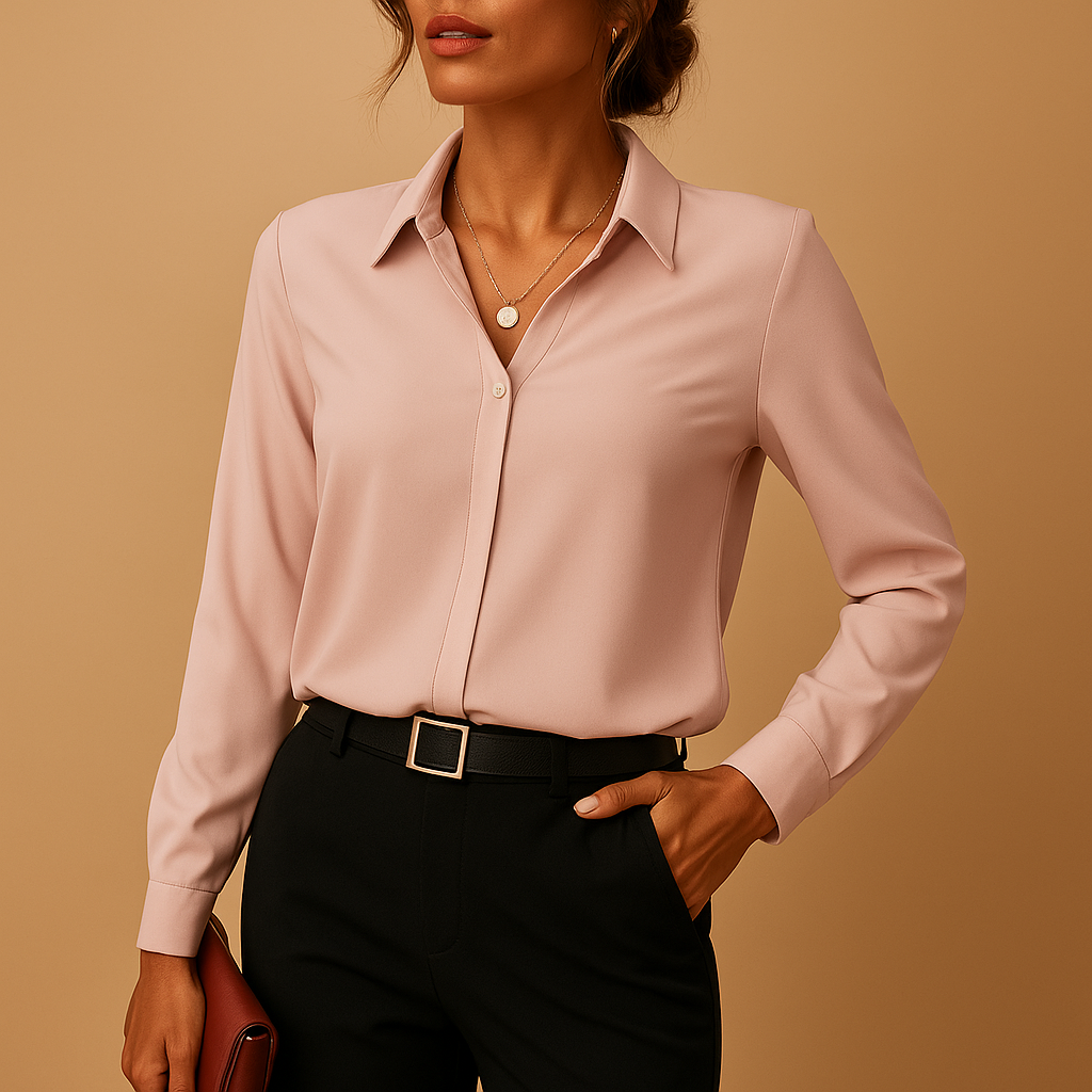 Effen damesblouse met klassieke kraag en getailleerde pasvorm, ideaal voor werk en casual gelegenheden