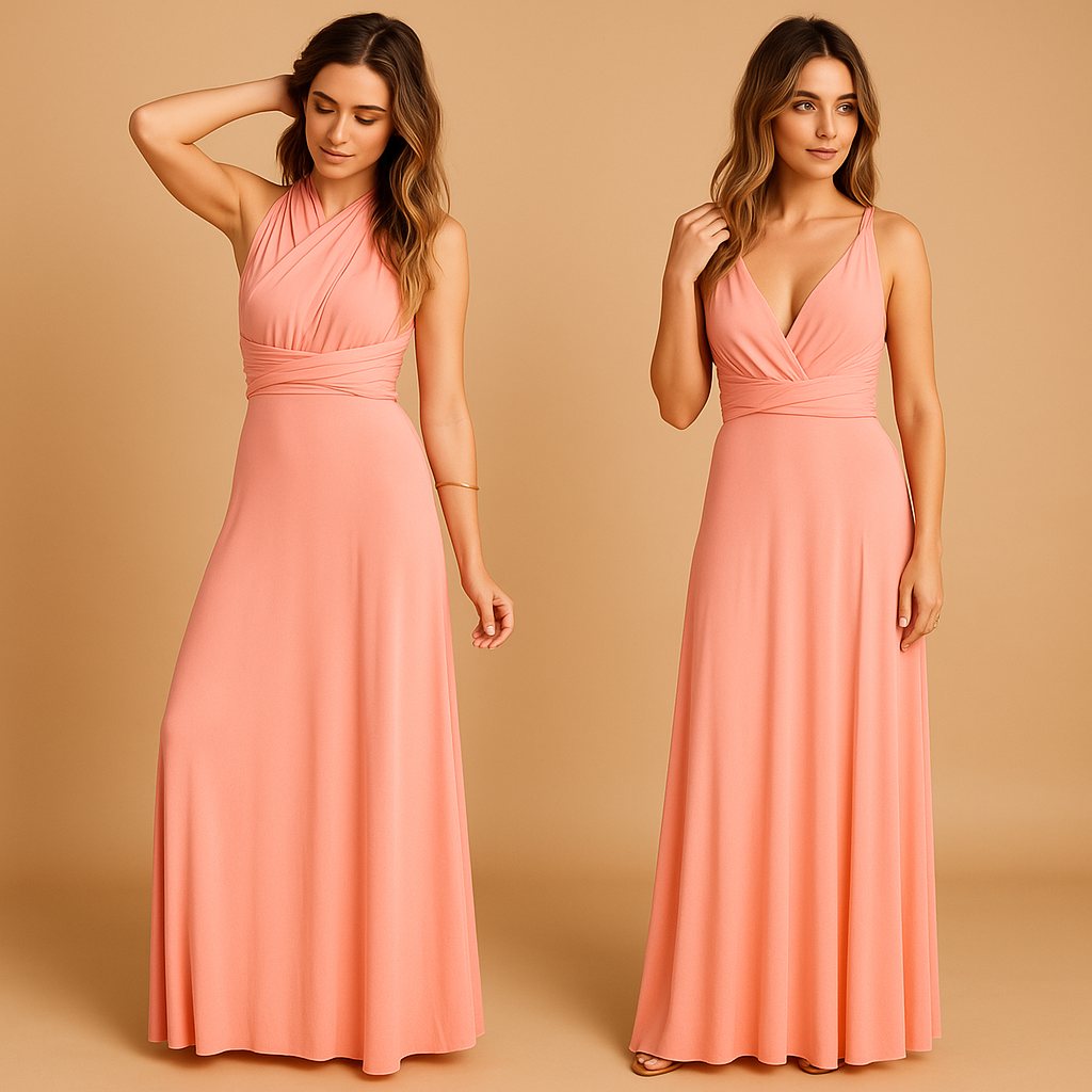 Dames wikkeljurk met overlengte bandjes en 20 draagopties, perfect voor bruiloften, diners en speciale gelegenheden