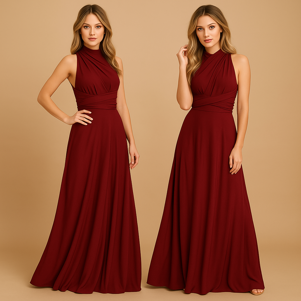 Dames wikkeljurk met overlengte bandjes en 20 draagopties, perfect voor bruiloften, diners en speciale gelegenheden