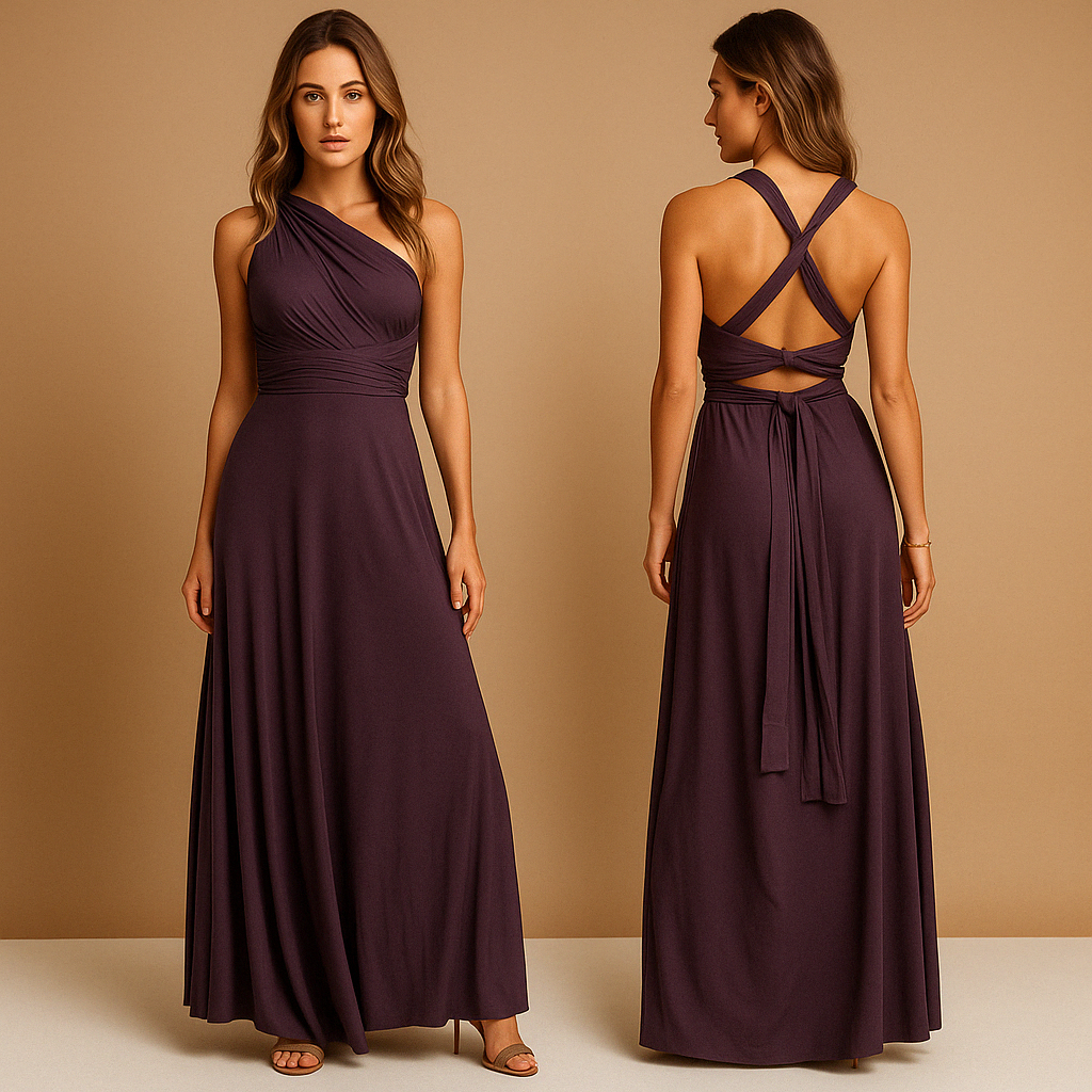 Dames wikkeljurk met overlengte bandjes en 20 draagopties, perfect voor bruiloften, diners en speciale gelegenheden