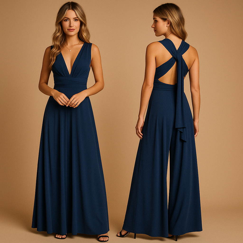 Dames wikkeljurk met overlengte bandjes en 20 draagopties, perfect voor bruiloften, diners en speciale gelegenheden