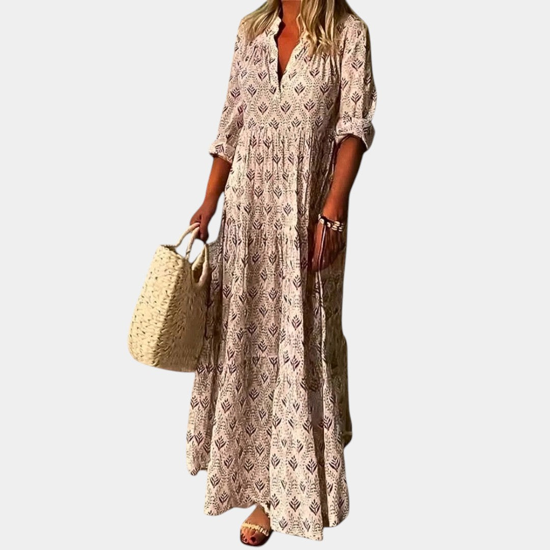 Knielange zomerjurk voor dames in lichtgewicht stof, perfect voor lente- en zomerdagen met een elegante, comfortabele pasvorm.