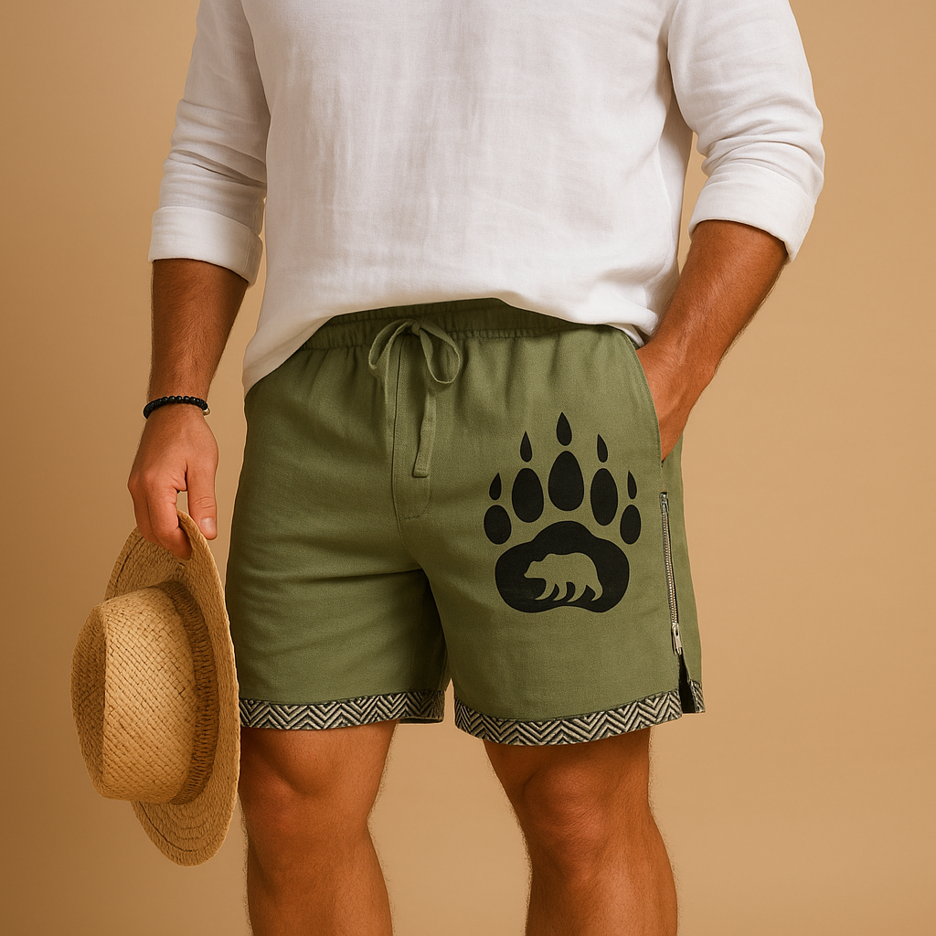 Korte broek voor heren met unieke prints en comfortabele elastische tailleband, ideaal voor zomerse dagen en vakanties.