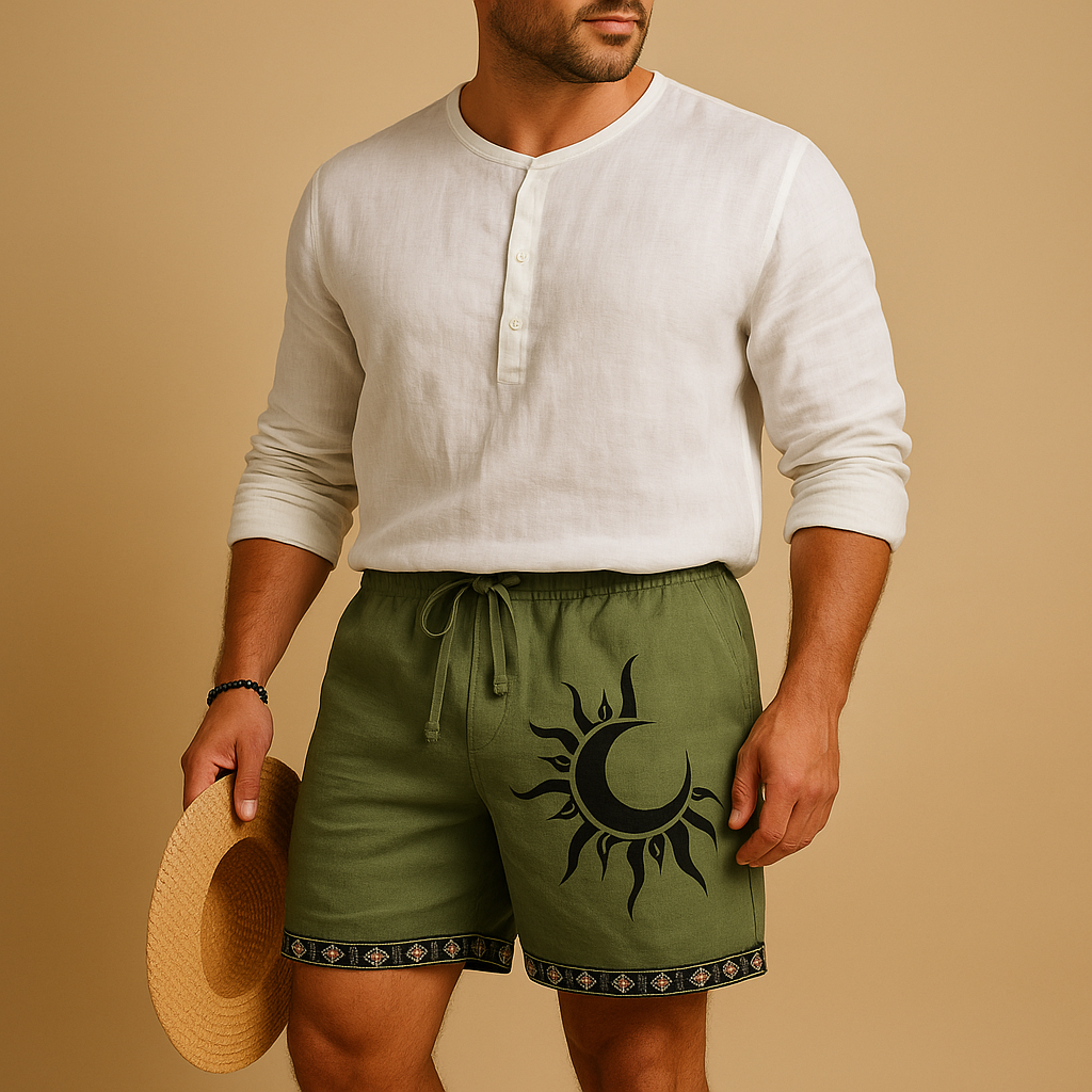 Korte broek voor heren met unieke prints en comfortabele elastische tailleband, ideaal voor zomerse dagen en vakanties.
