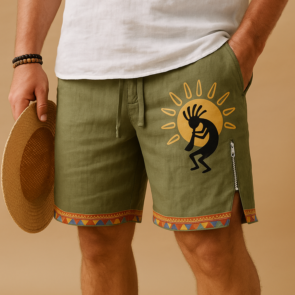 Korte broek voor heren met unieke prints en comfortabele elastische tailleband, ideaal voor zomerse dagen en vakanties.