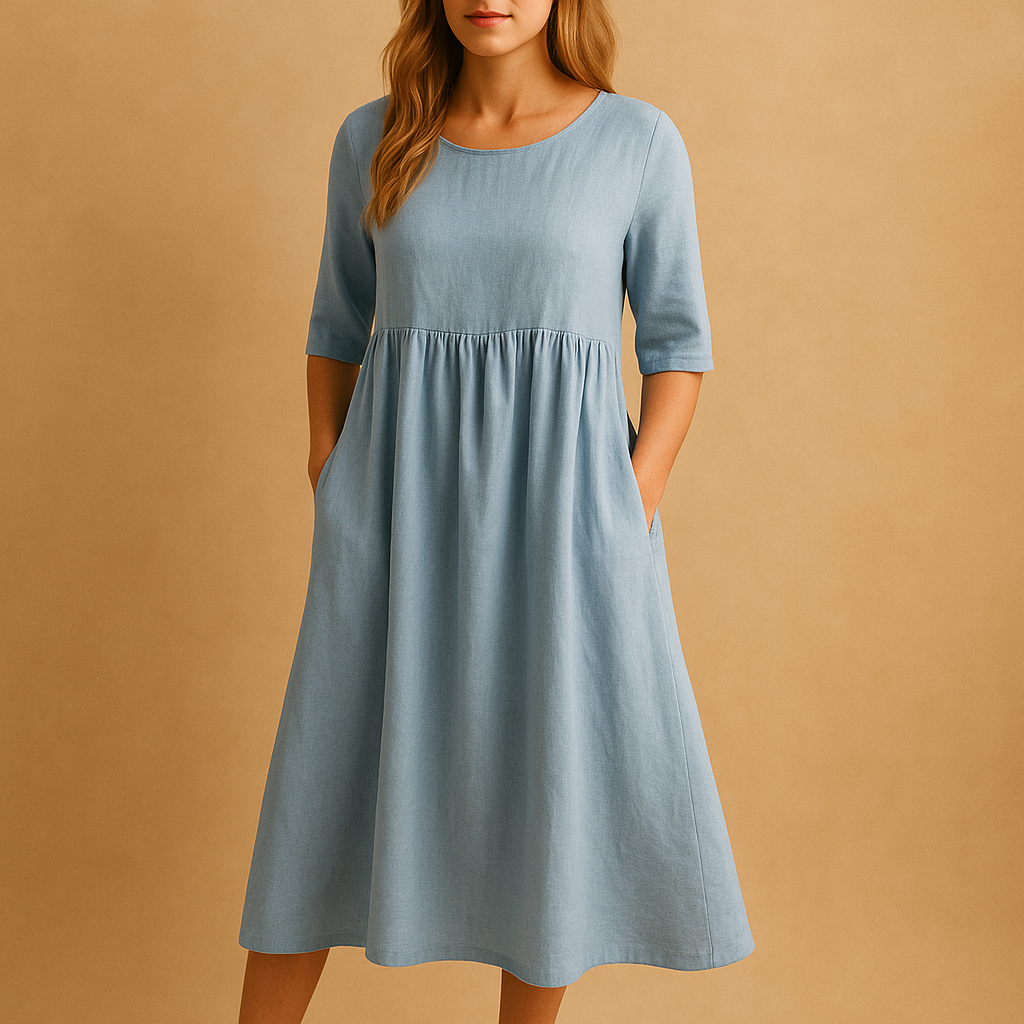 Dames vintage midi-jurk met flatterend retro silhouet, ideaal voor tuinfeesten en casual elegante gelegenheden