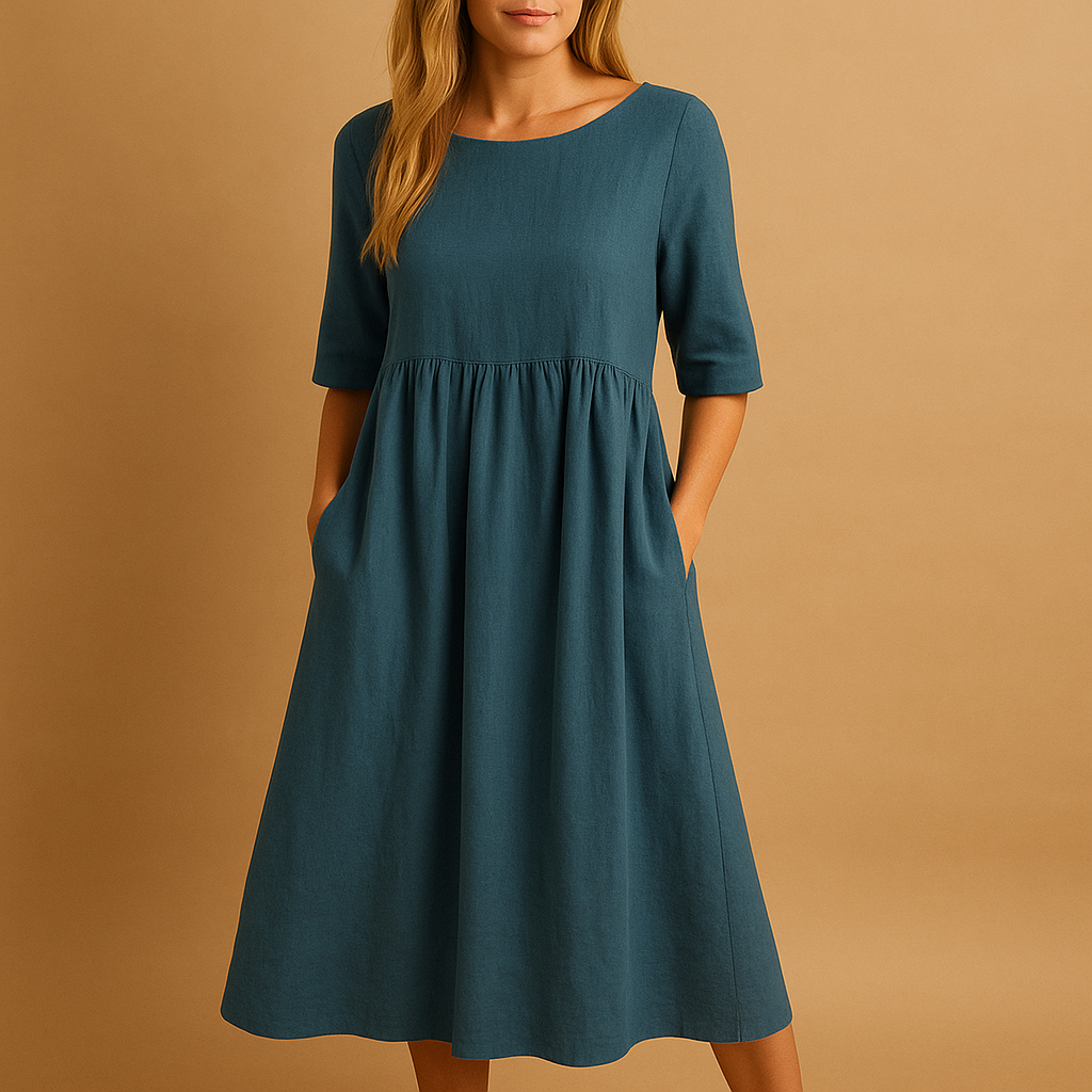 Dames vintage midi-jurk met flatterend retro silhouet, ideaal voor tuinfeesten en casual elegante gelegenheden