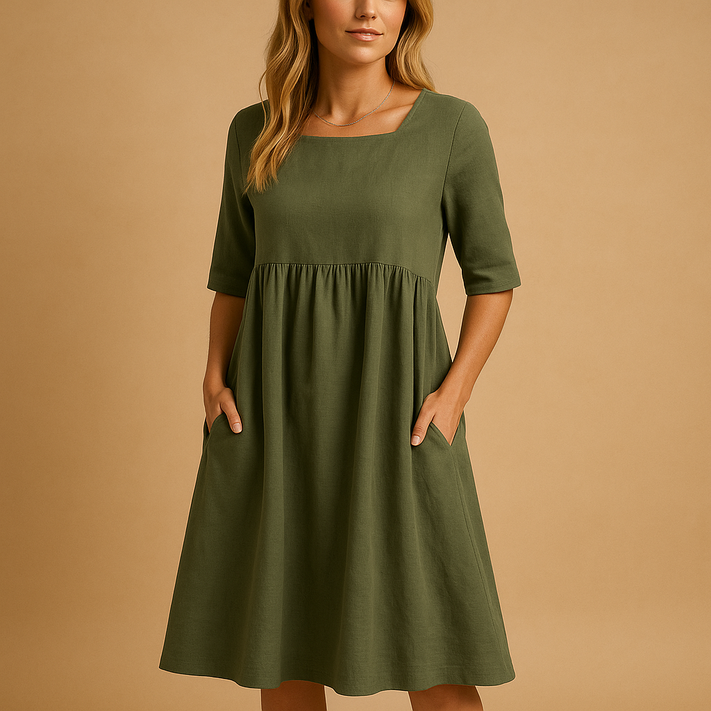 Dames vintage midi-jurk met flatterend retro silhouet, ideaal voor tuinfeesten en casual elegante gelegenheden