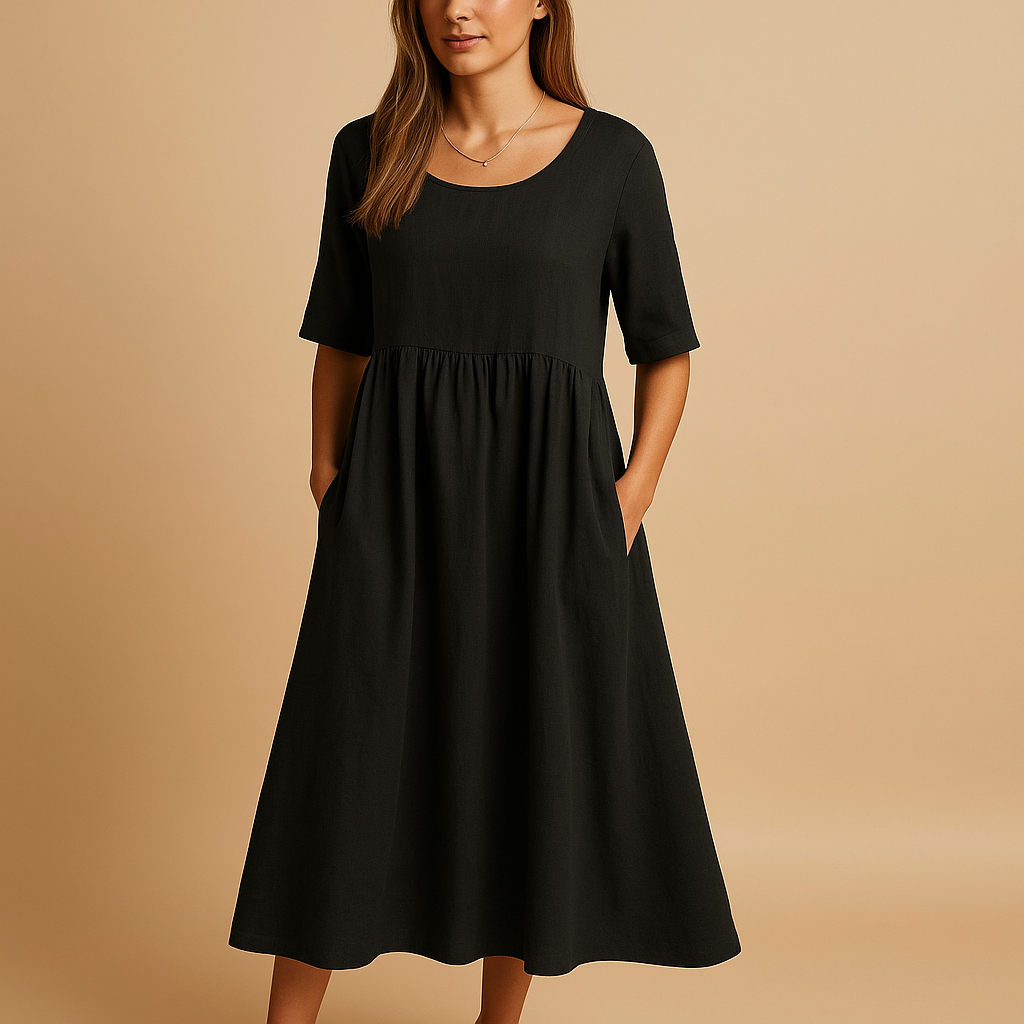 Dames vintage midi-jurk met flatterend retro silhouet, ideaal voor tuinfeesten en casual elegante gelegenheden