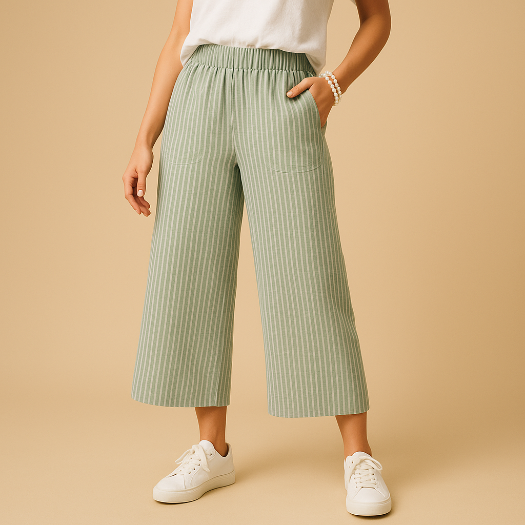 Zomerbroek voor dames met normale pasvorm, luchtig materiaal en elegante uitstraling, geschikt voor casual en chique zomerse outfits.