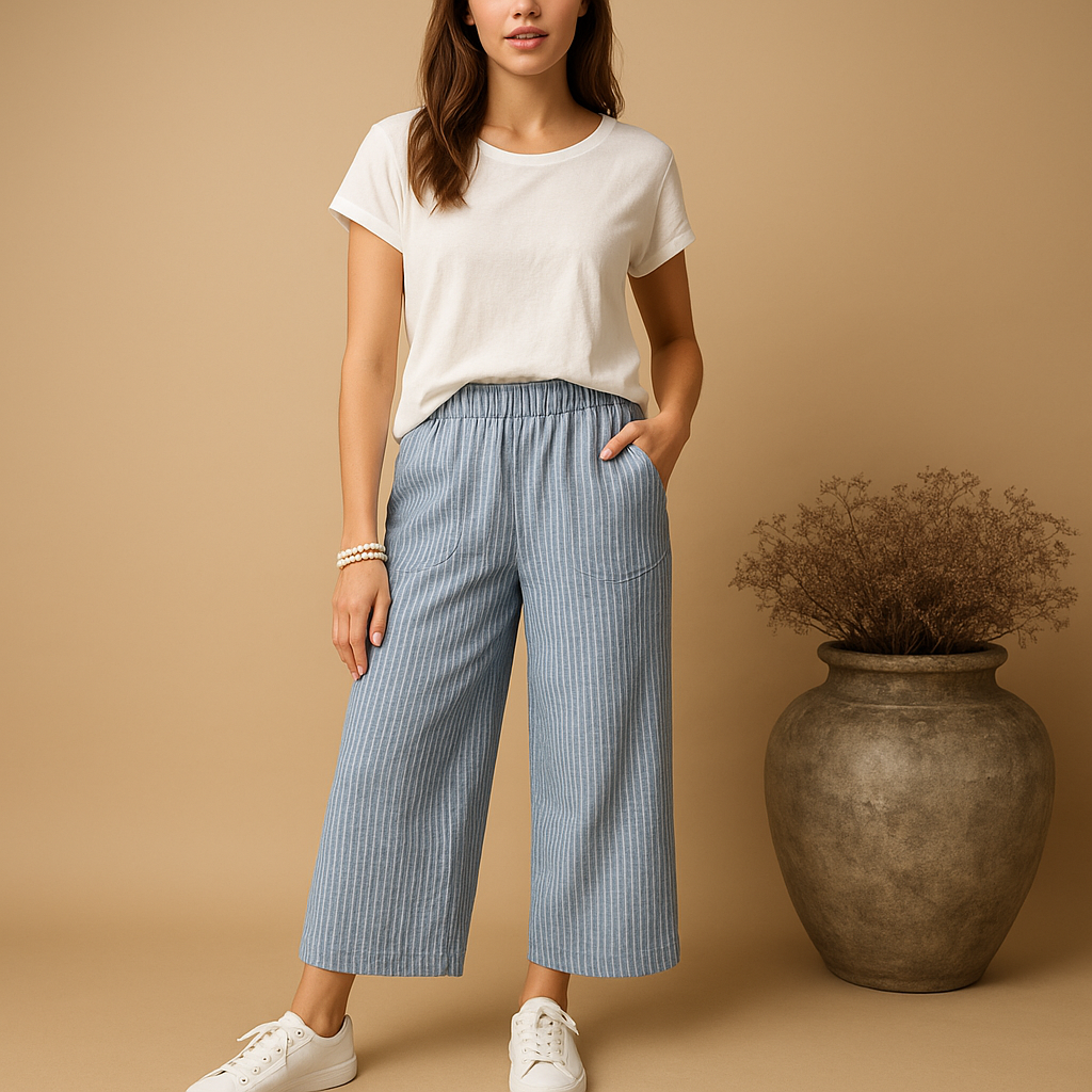 Zomerbroek voor dames met normale pasvorm, luchtig materiaal en elegante uitstraling, geschikt voor casual en chique zomerse outfits.
