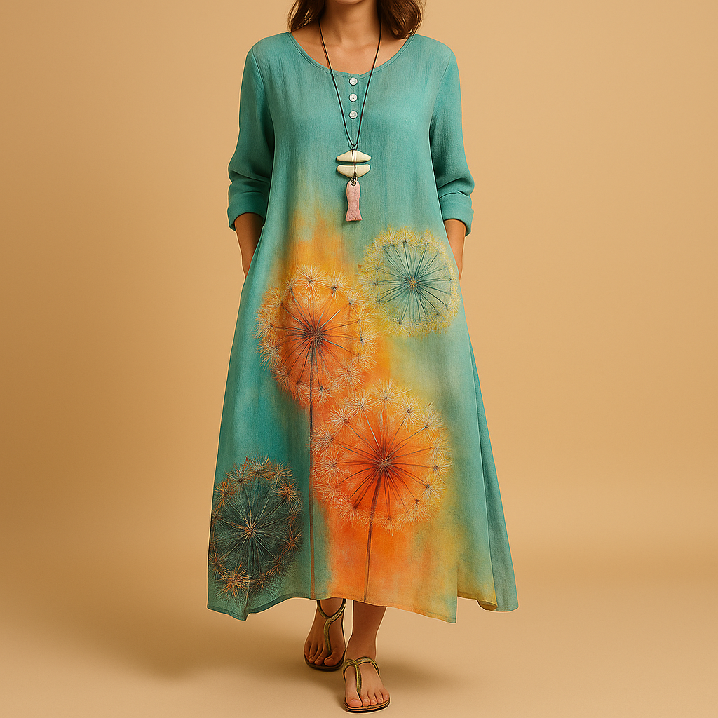 Ademend katoenen A-lijn jurk voor dames in duurzaam materiaal met flatterende pasvorm, geschikt voor elk seizoen en elke gelegenheid.