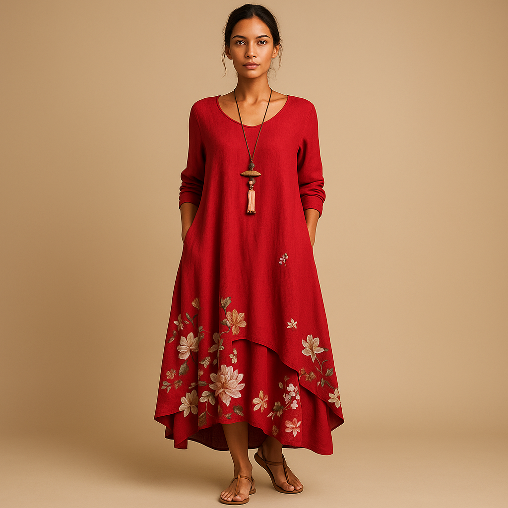 Ademend katoenen A-lijn jurk voor dames in duurzaam materiaal met flatterende pasvorm, geschikt voor elk seizoen en elke gelegenheid.