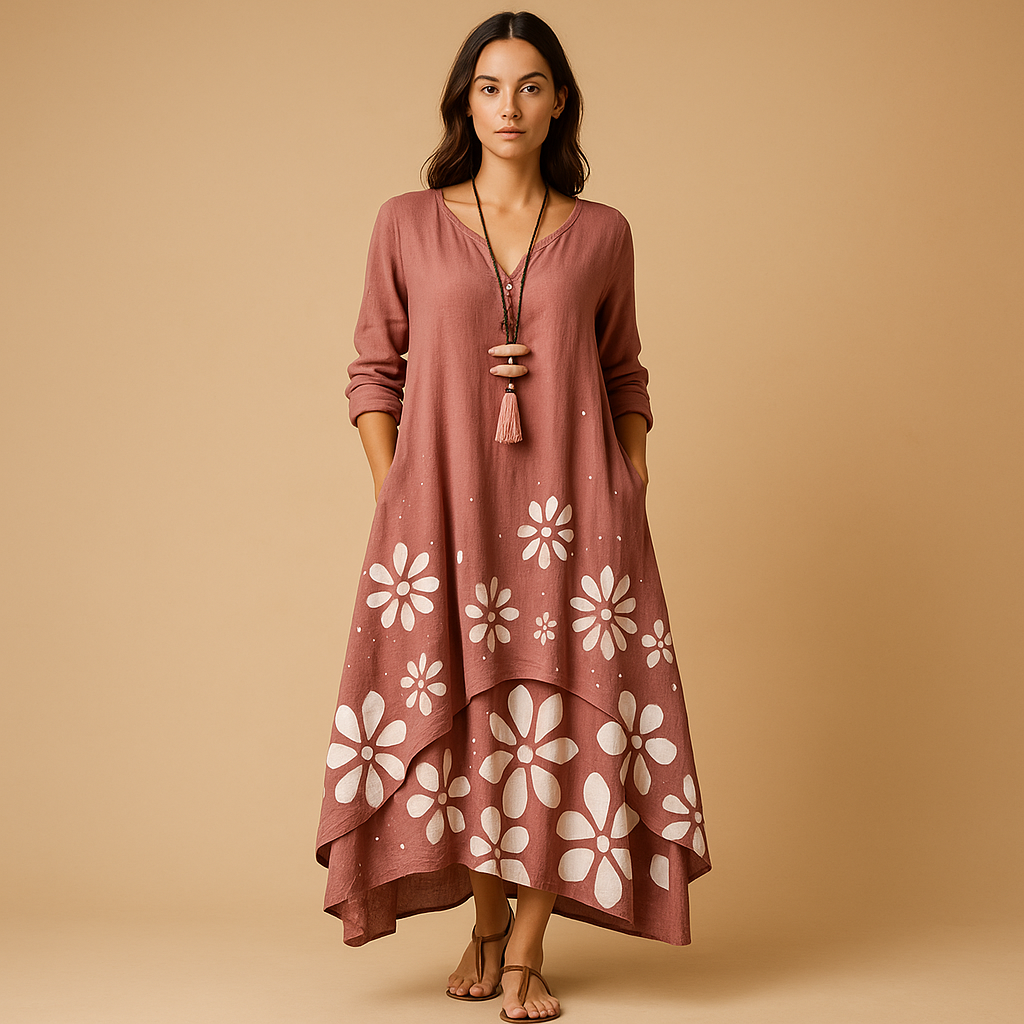 Ademend katoenen A-lijn jurk voor dames in duurzaam materiaal met flatterende pasvorm, geschikt voor elk seizoen en elke gelegenheid.