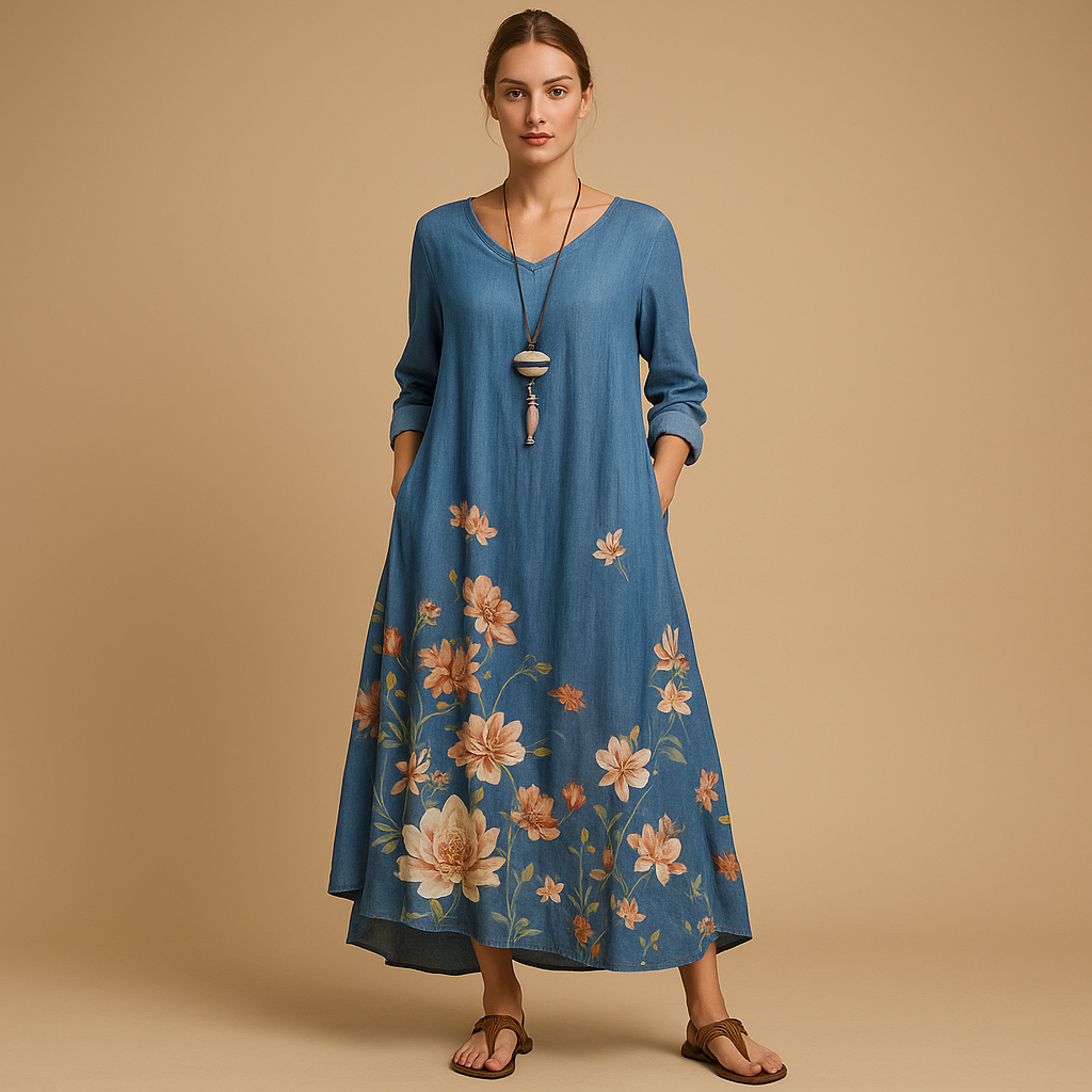 Ademend katoenen A-lijn jurk voor dames in duurzaam materiaal met flatterende pasvorm, geschikt voor elk seizoen en elke gelegenheid.