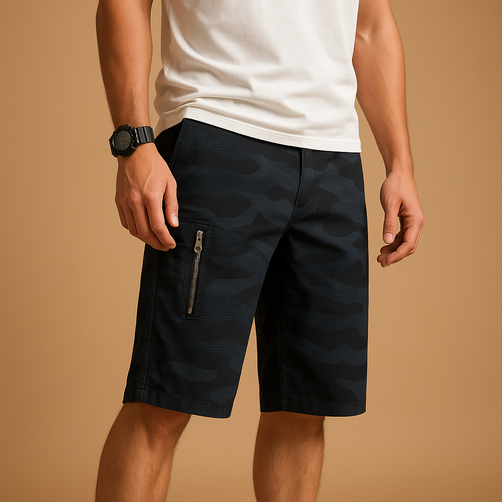 Heren camouflage cargo shorts met meerdere zakken en loose fit, perfect voor wandelen, kamperen of dagelijks gebruik.