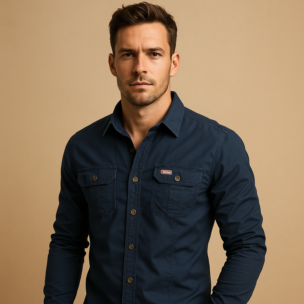 Heren cargo overhemd van ademend katoen met meerdere zakken en relaxte pasvorm, ideaal voor casual en outdoor outfits.