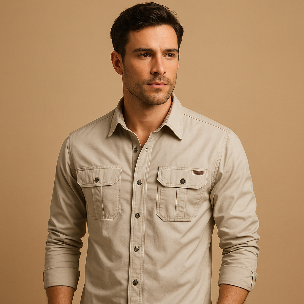 Heren cargo overhemd van ademend katoen met meerdere zakken en relaxte pasvorm, ideaal voor casual en outdoor outfits.