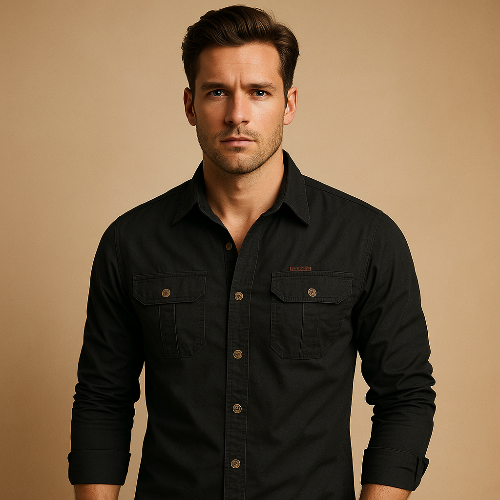 Heren cargo overhemd van ademend katoen met meerdere zakken en relaxte pasvorm, ideaal voor casual en outdoor outfits.