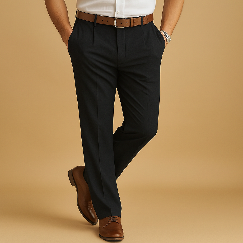 Casual chino broek voor heren met elegante pasvorm, ideaal voor werk, diner of vrije tijd in beige, blauw, antraciet of olijfgroen.