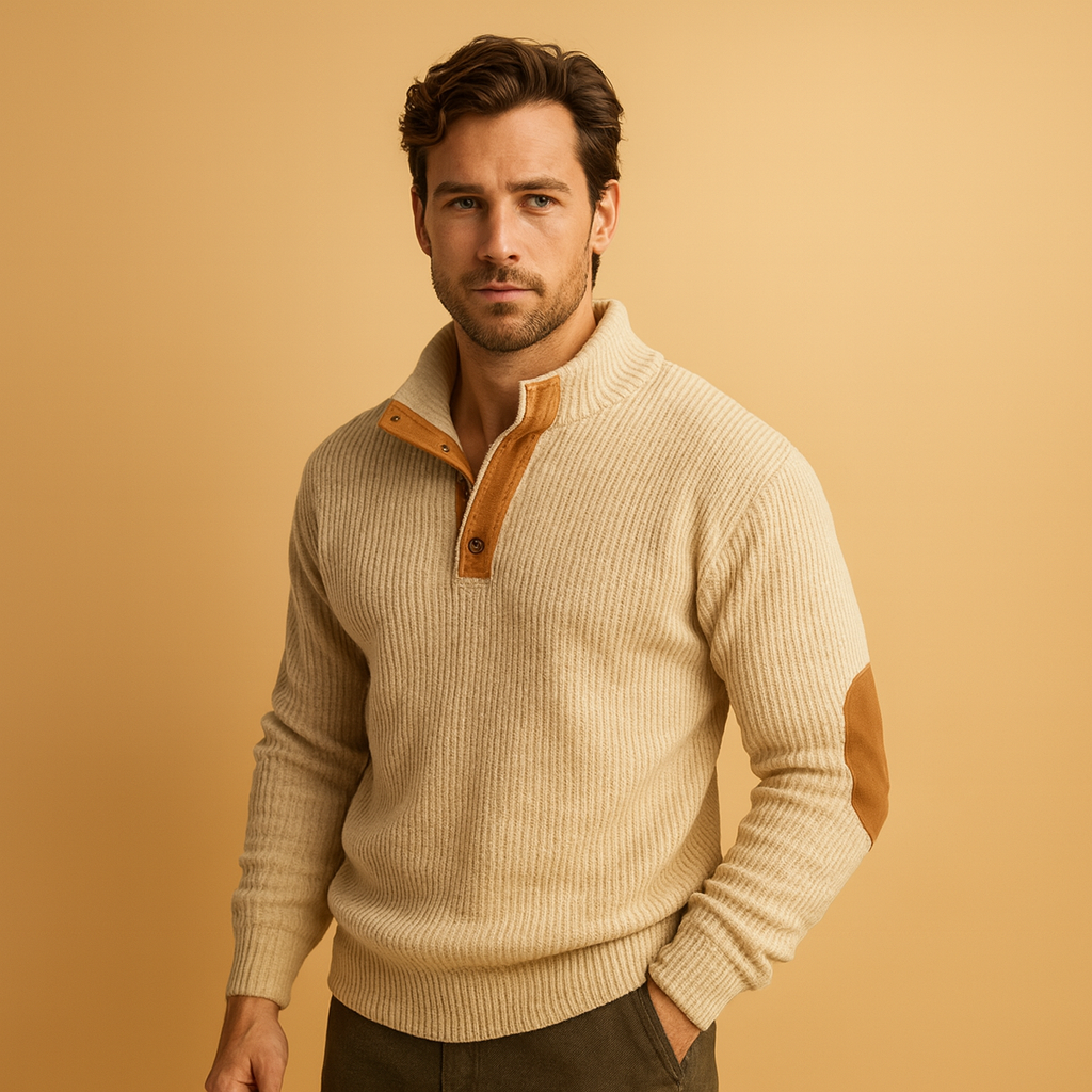 Casual geribd sweatshirt voor heren van katoen met opstaande kraag en knoopsluiting. Comfortabel, stijlvol en ideaal voor dagelijks gebruik.