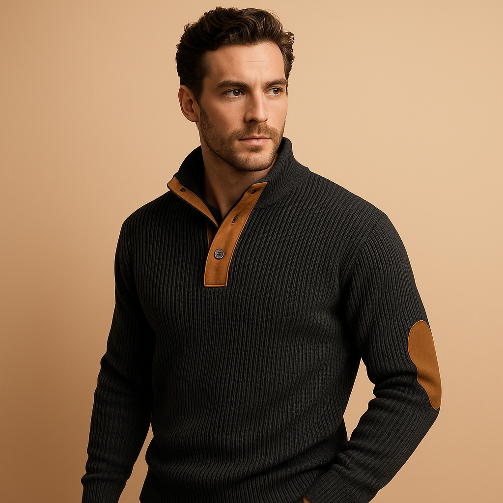 Casual geribd sweatshirt voor heren van katoen met opstaande kraag en knoopsluiting. Comfortabel, stijlvol en ideaal voor dagelijks gebruik.