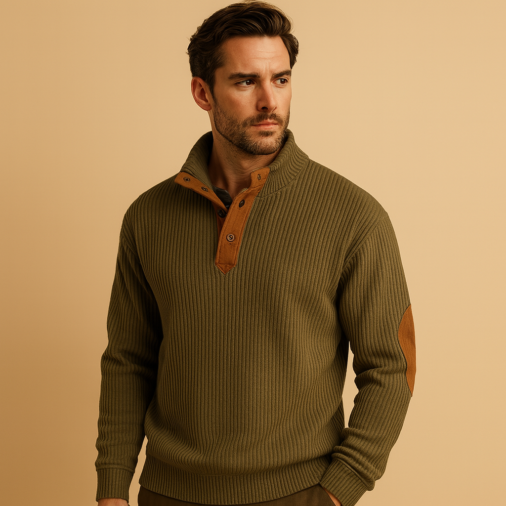 Casual geribd sweatshirt voor heren van katoen met opstaande kraag en knoopsluiting. Comfortabel, stijlvol en ideaal voor dagelijks gebruik.