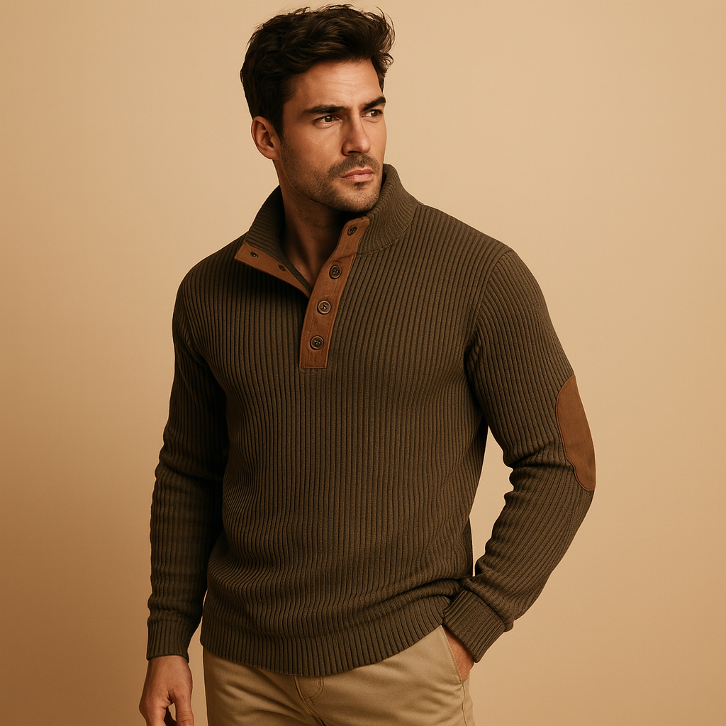 Casual geribd sweatshirt voor heren van katoen met opstaande kraag en knoopsluiting. Comfortabel, stijlvol en ideaal voor dagelijks gebruik.