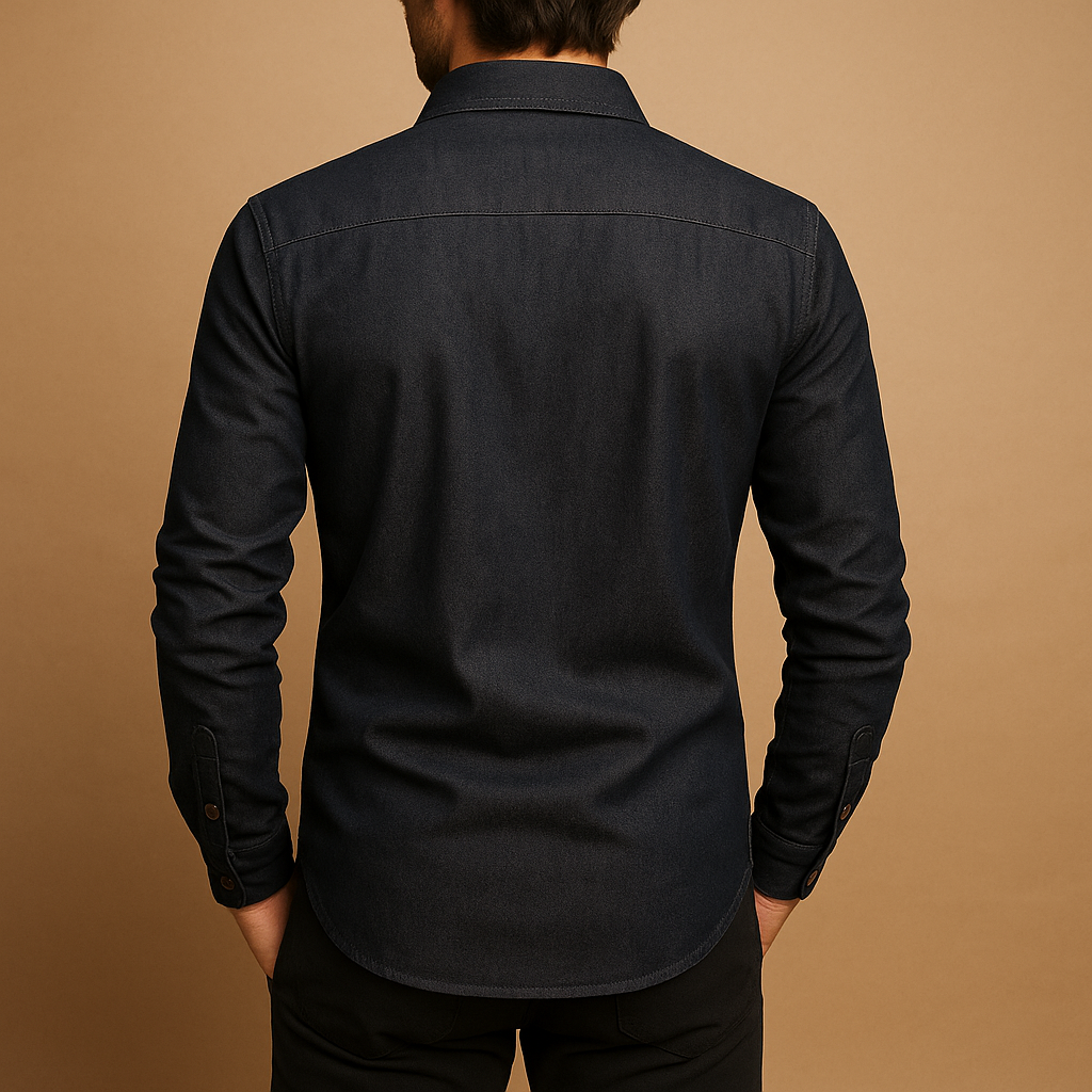Casual katoenen shirt voor heren met lange mouwen in marineblauw, ademend en stijlvol voor zomerse dagen en dagelijks gebruik