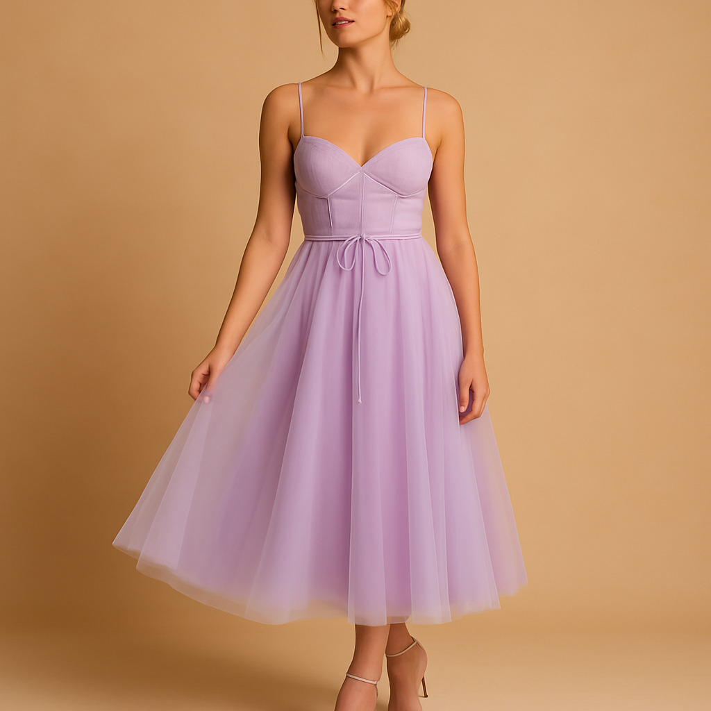 Chiffon maxi-jurk voor dames met tule-overlay, ronde hals en elegante uitstraling, perfect voor bruiloften en formele gelegenheden.