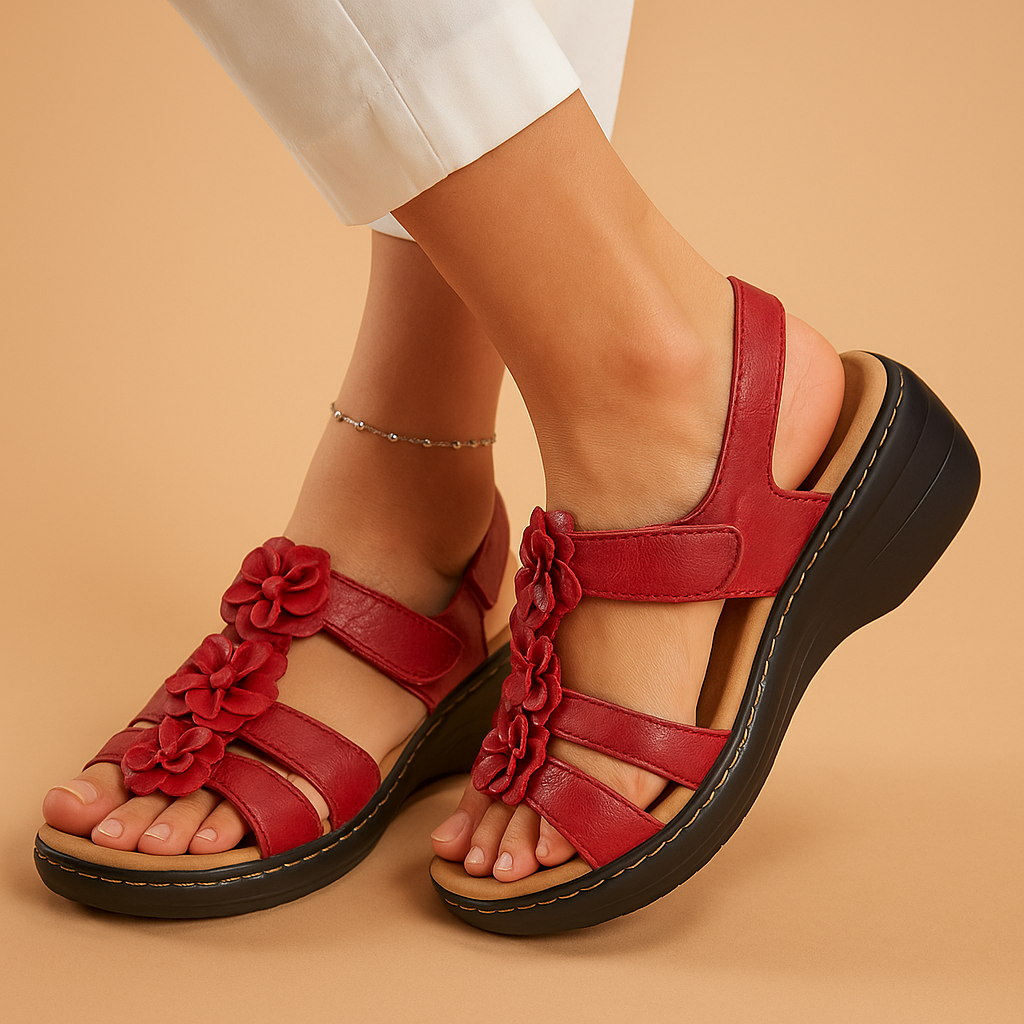 Comfortabele sandalen voor dames met zwart bloemenmotief en zachte binnenzool, ideaal voor dagelijks gebruik.