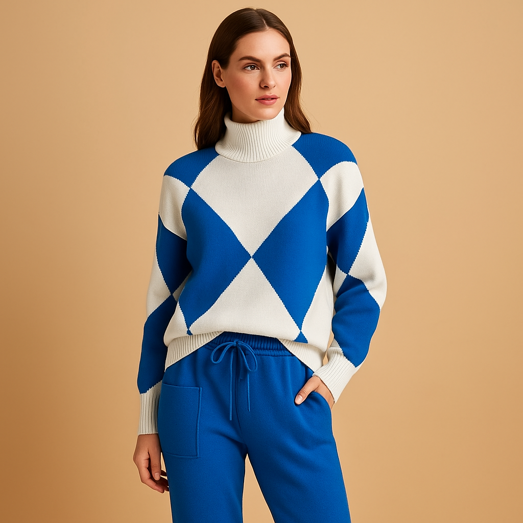 Comfortabel damespak met trui en joggingbroek in ademende stof, ideaal als huispak of casual outfit voor buiten.