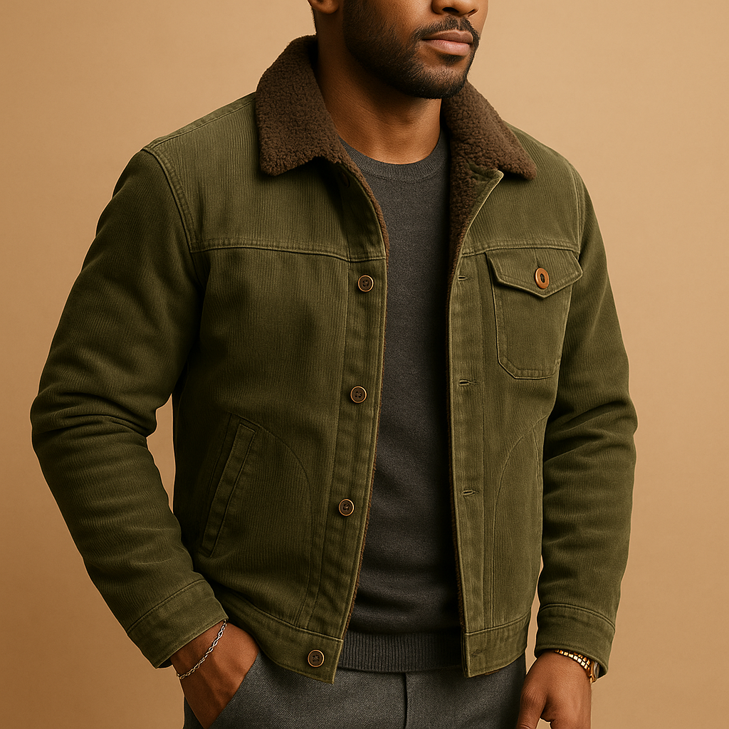 Heren corduroy jas met zachte stof en slanke pasvorm in neutrale kleuren, geschikt voor casual en formele gelegenheden.