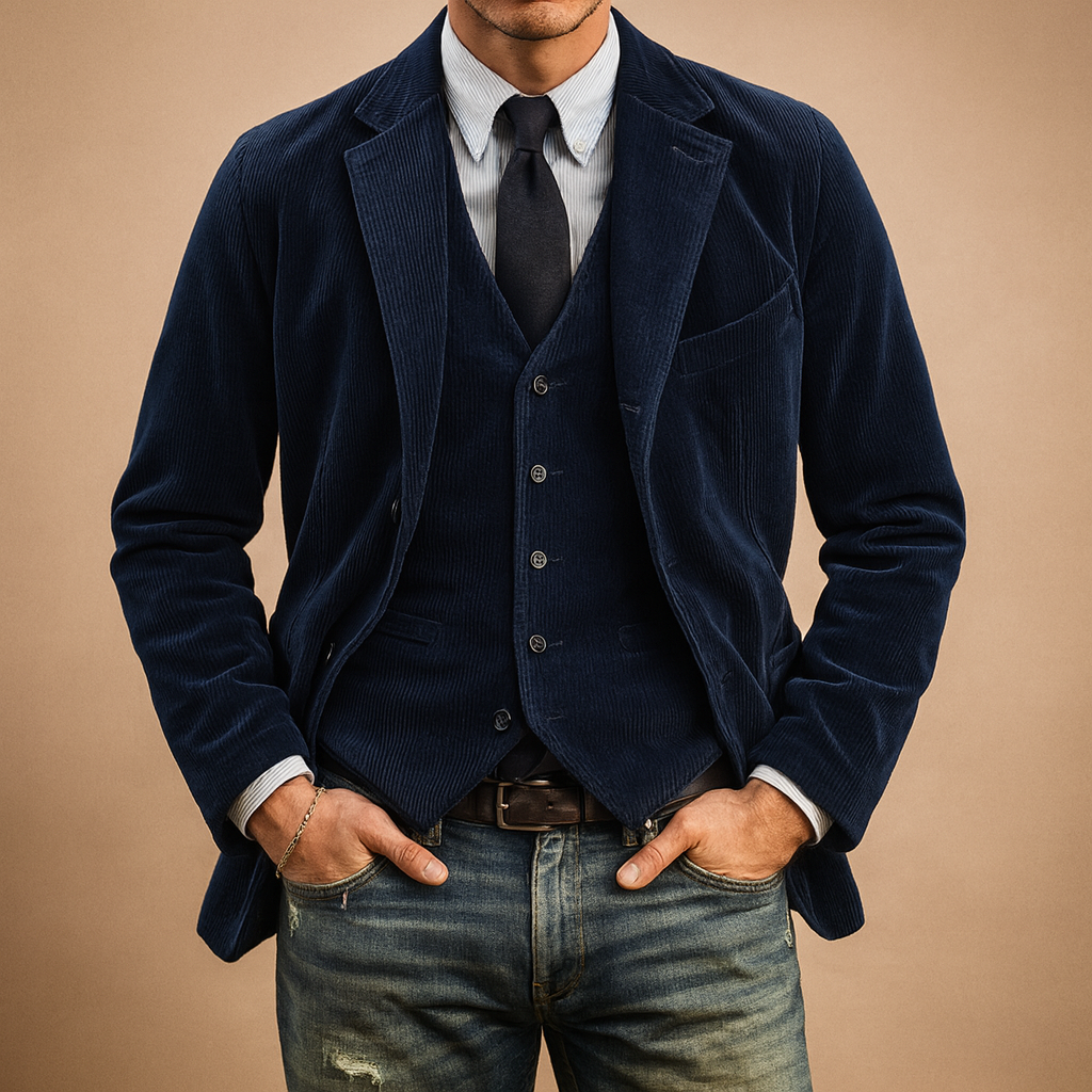 Corduroy jack voor heren met retro design en praktische zakken, ideaal voor casual en formele looks in de herfst en winter.