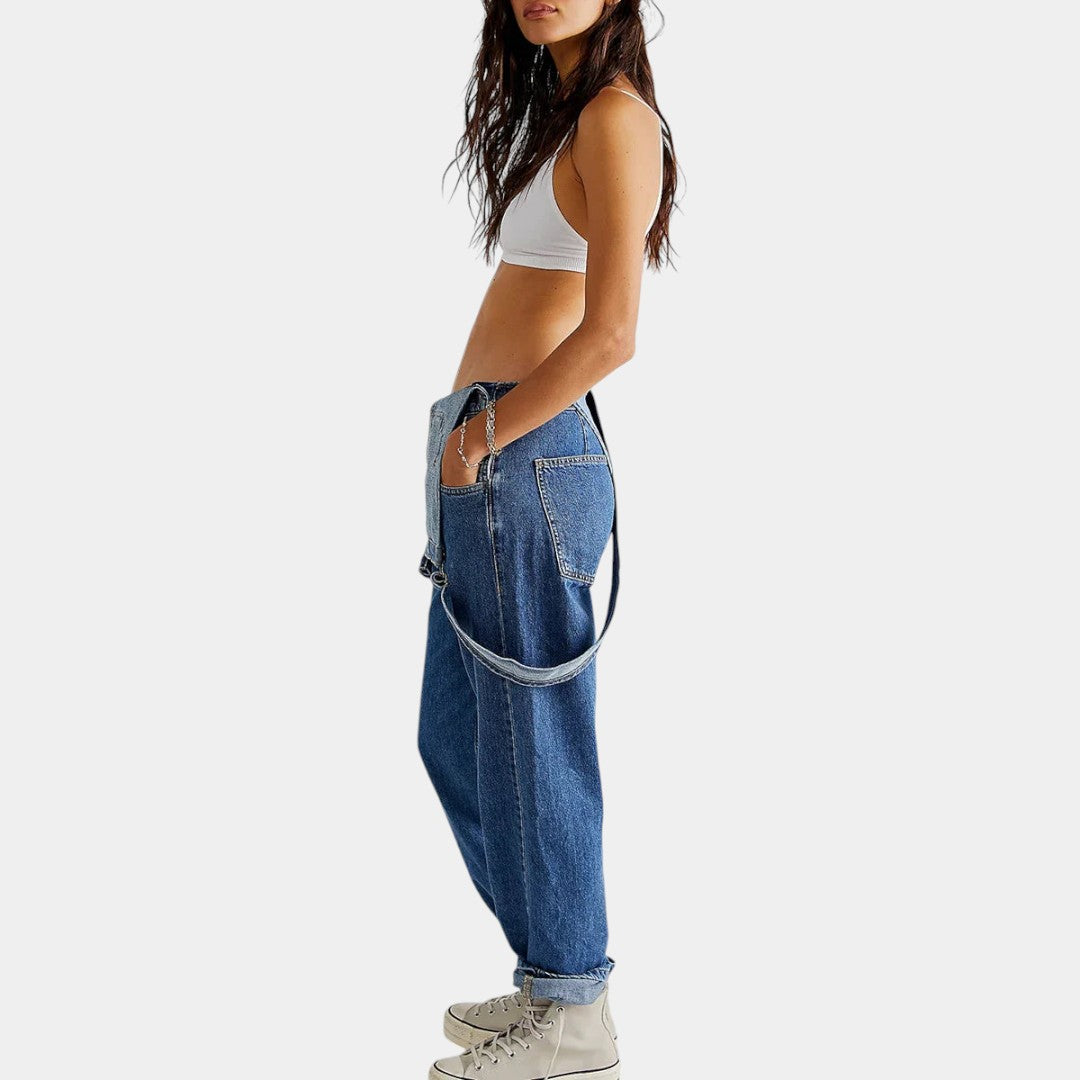Denim salopette voor dames met relaxte pasvorm in donkerblauw, lichtblauw, zwart of wit – perfect voor casual en stijlvolle dagen