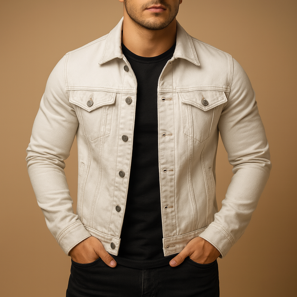 Stijlvol denim spijkerjack voor heren met borst- en zijzakken, ideaal voor dagelijks gebruik of frisse zomeravonden.