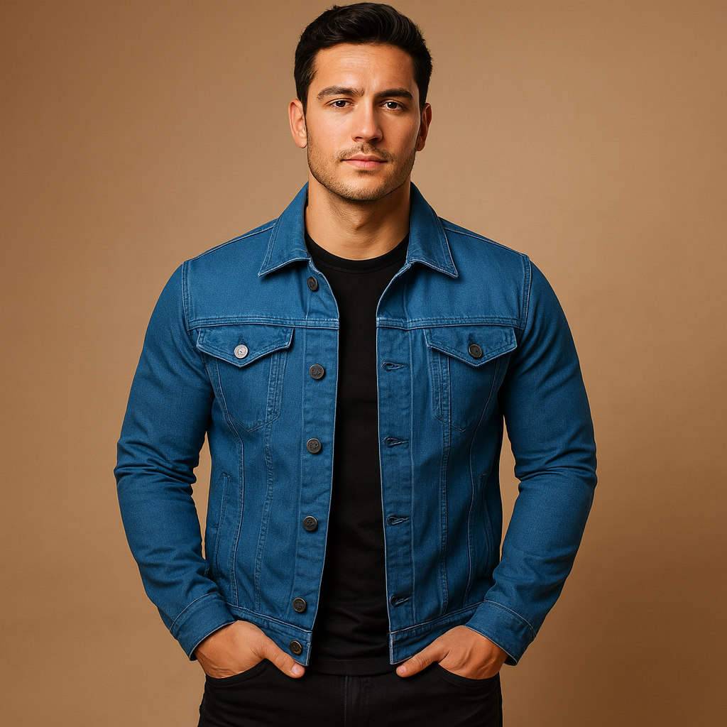 Stijlvol denim spijkerjack voor heren met borst- en zijzakken, ideaal voor dagelijks gebruik of frisse zomeravonden.
