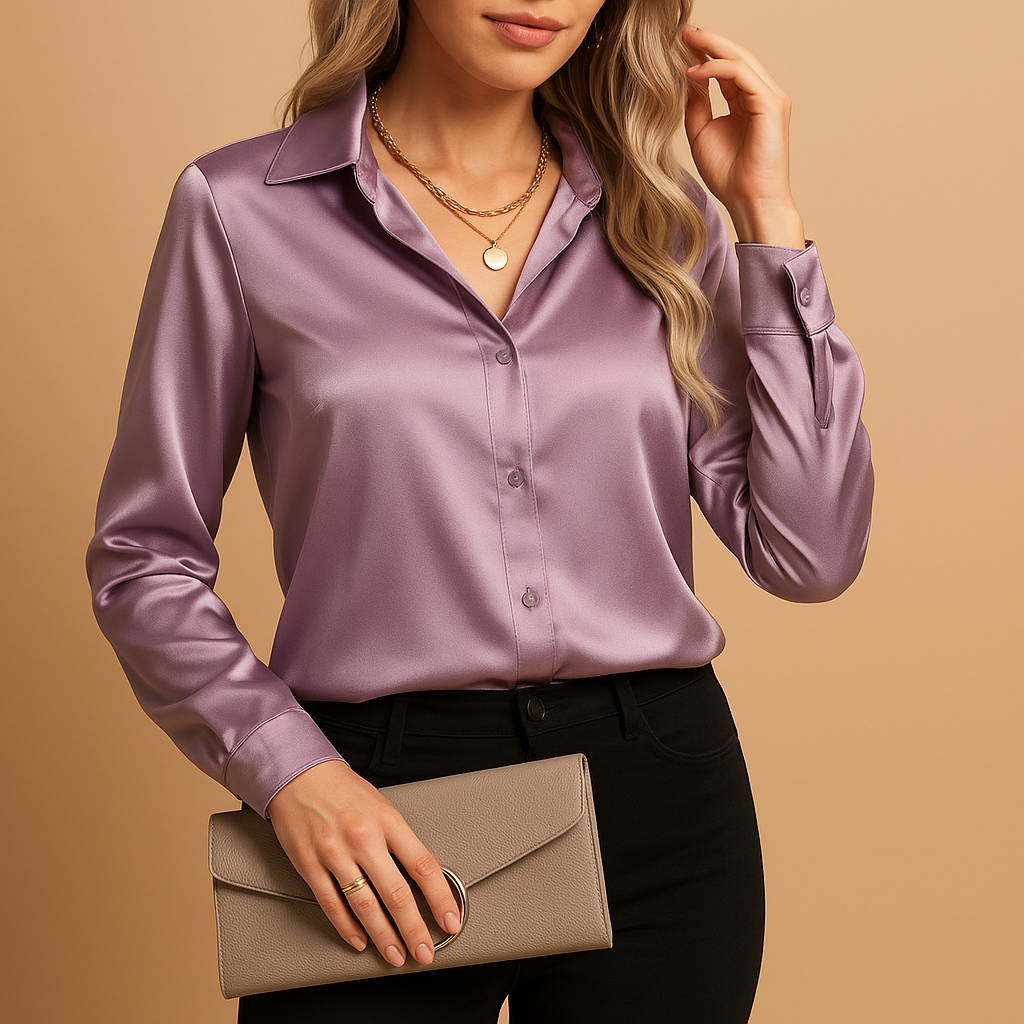 Tijdloze damesblouse met klassieke pasvorm en lichte stof, geschikt voor werk en dagelijkse gelegenheden