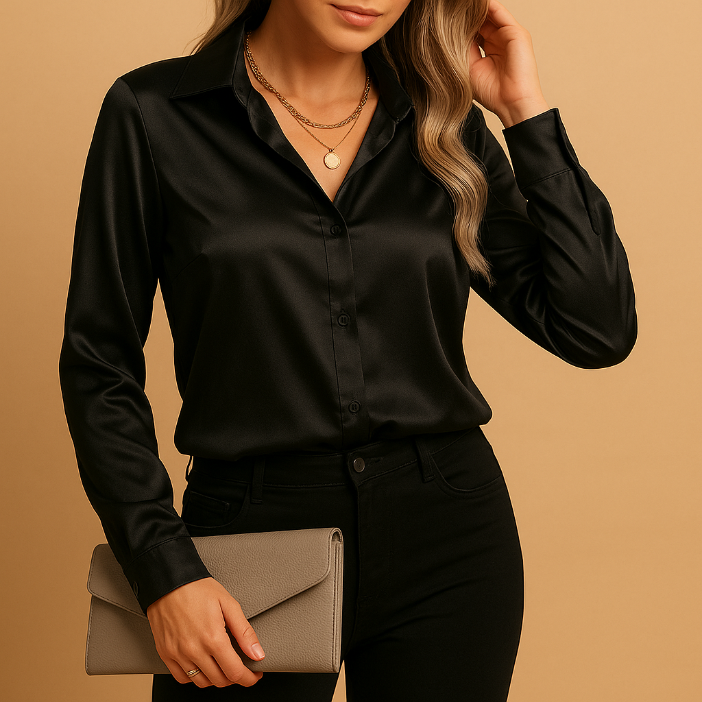 Tijdloze damesblouse met klassieke pasvorm en lichte stof, geschikt voor werk en dagelijkse gelegenheden