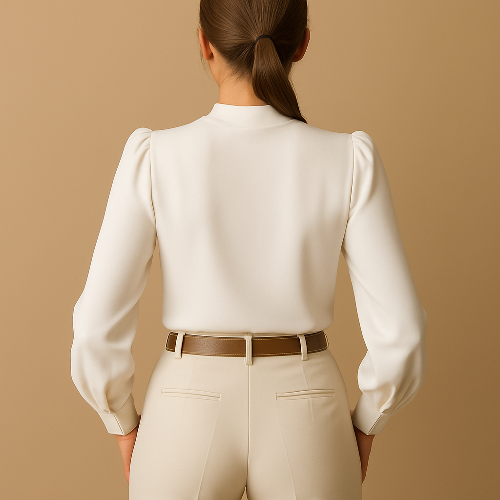 Blouse voor dames met ruches en opstaande kraag, perfect voor werk, diners of een stijlvolle daglook.