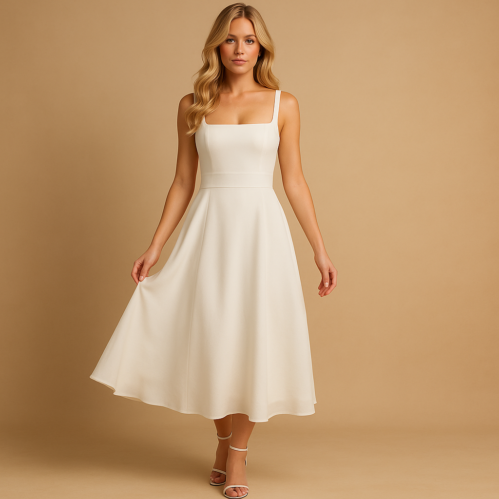 Elegante mouwloze effen jurk voor dames met minimalistische snit en flatterende pasvorm, ideaal voor casual en formele gelegenheden.