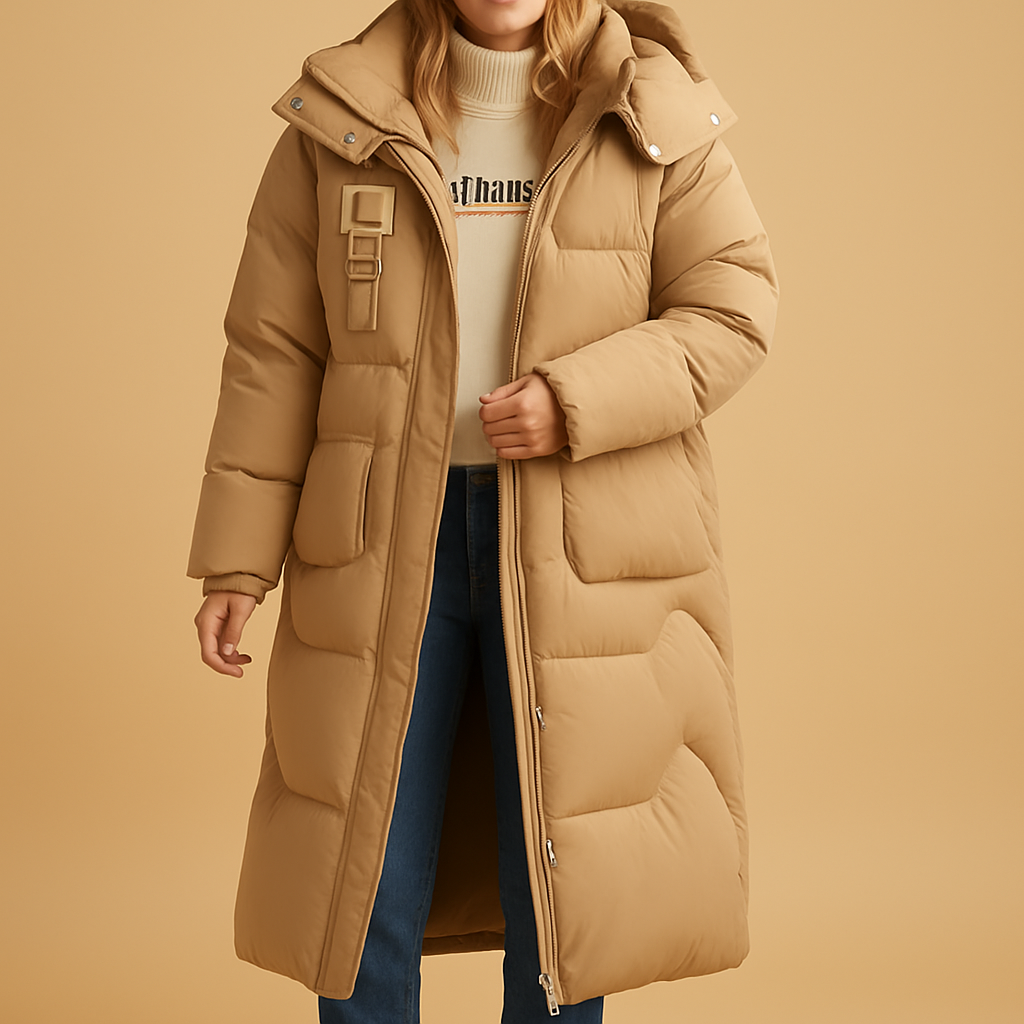 Elegante warme winterjas voor dames met getailleerde pasvorm, praktische zakken en warme voering, ideaal voor dagelijks gebruik en feestelijke gelegenheden.