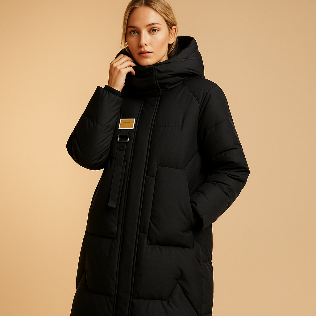 Elegante warme winterjas voor dames met getailleerde pasvorm, praktische zakken en warme voering, ideaal voor dagelijks gebruik en feestelijke gelegenheden.