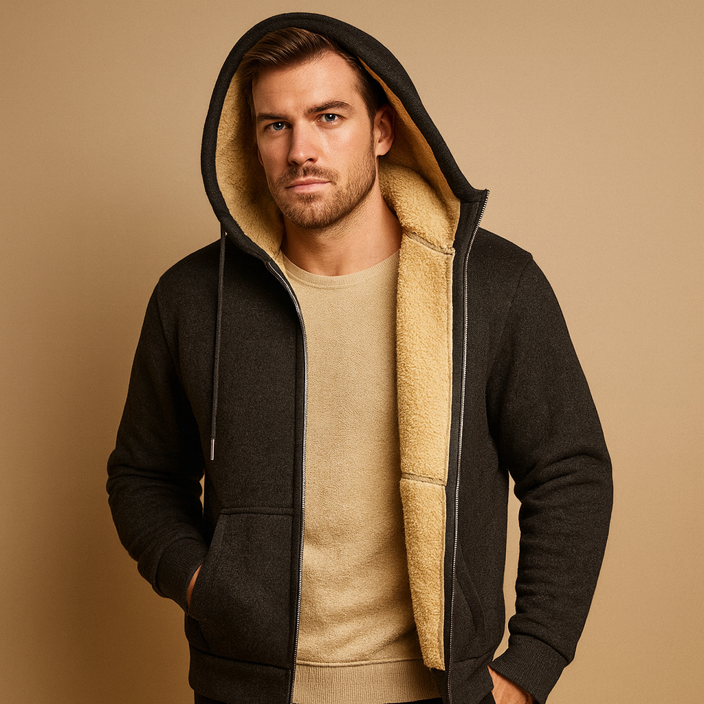 Warme fleece heren trui met bontvoering, comfortabele pasvorm en tijdloos design. Ideaal voor koude dagen, zowel casual als semi-formeel te dragen.
