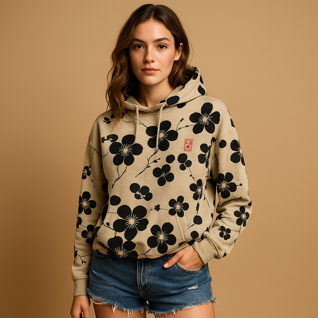 Gebloemde hoodie trui voor dames met levendige bloemenprint en capuchon, ideaal voor casual en comfortabele looks.