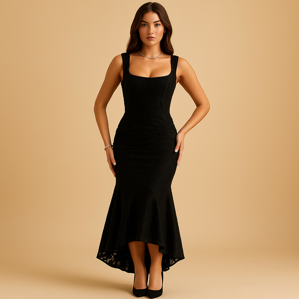 Gebloemde midi-jurk voor dames met lichte stof en elegante pasvorm, ideaal voor tuinfeestjes, brunch of zomerse casual dagen.