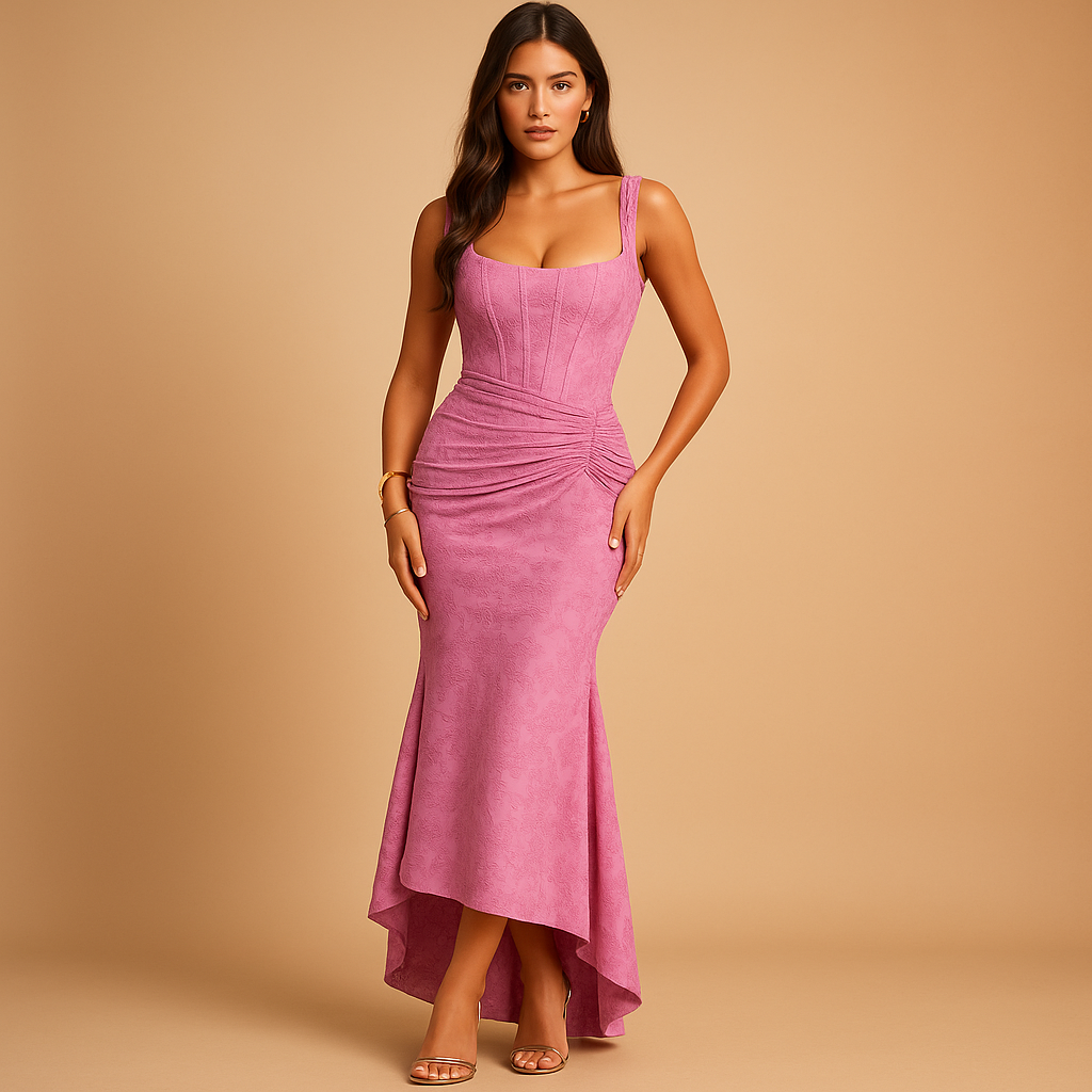 Gebloemde midi-jurk voor dames met lichte stof en elegante pasvorm, ideaal voor tuinfeestjes, brunch of zomerse casual dagen.