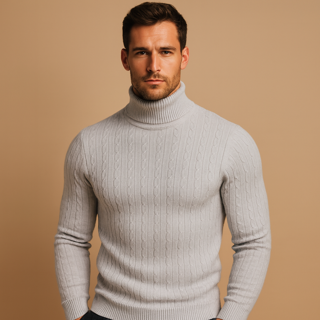 Gebreide wintertrui voor heren met warme rolkraag, zachte stof en klassiek design. Perfect voor koude dagen en veelzijdig te combineren.